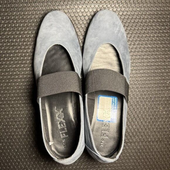 THE FLEXX Run Quickly Leather Wedge Pump Slate Blue Mary Janes Shoe Womens 7 - Picture 6 of 7